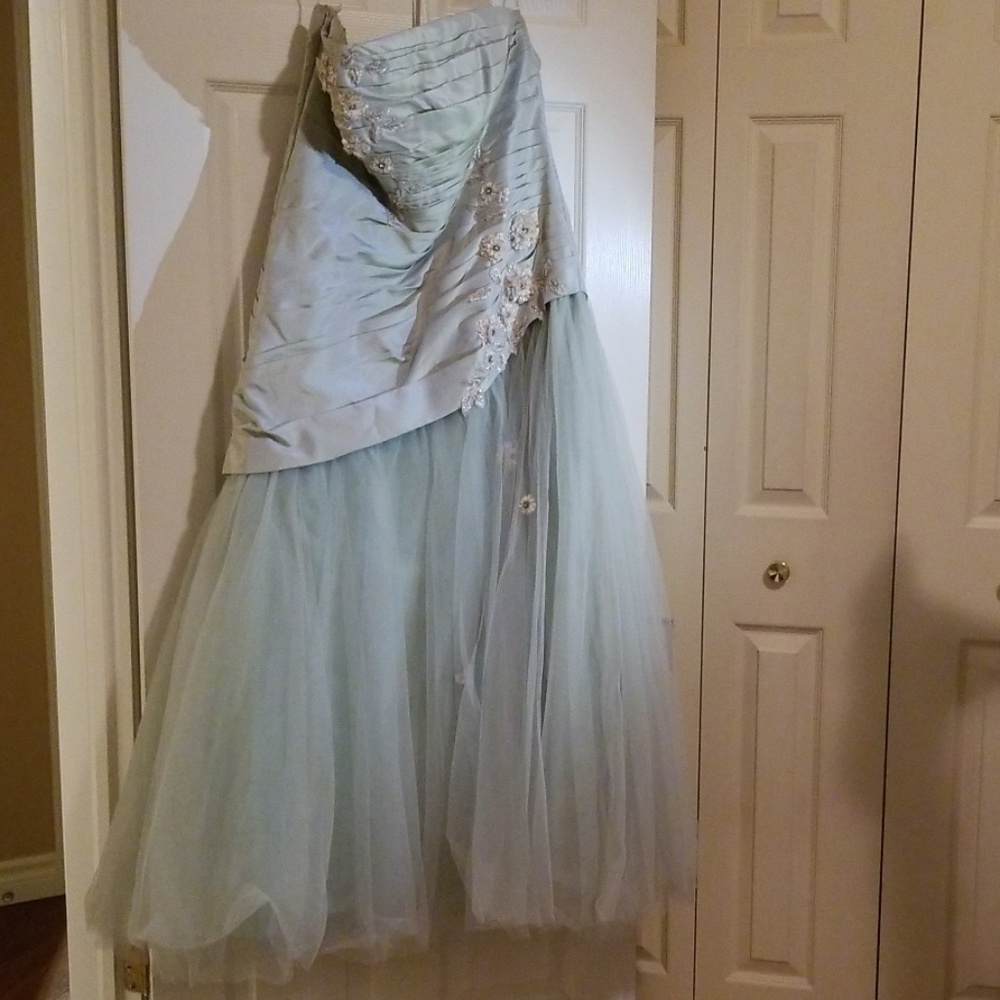Strapless mint green dress
